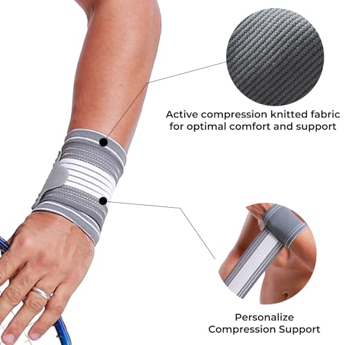 Adjustable Compression Wrist Band - Breathable Support Sleeve - Gray, Medium