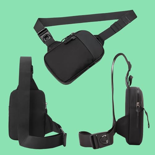 Water Resistant Crossbody Sling Bag with Dual Pockets - Black