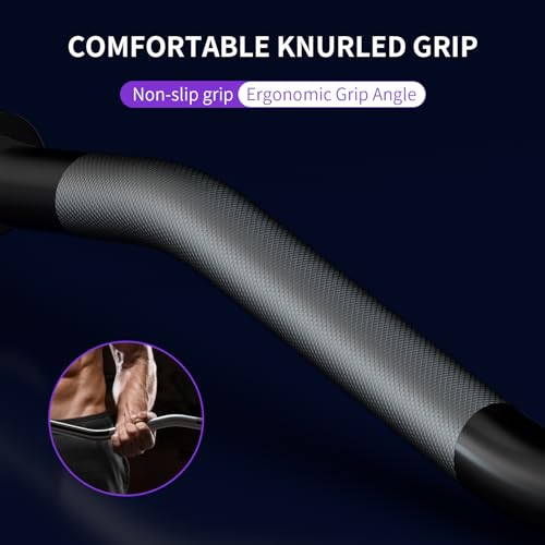 LAVVON 47-Inch Black EZ Curl Barbell for Weightlifting, 25mm Diameter