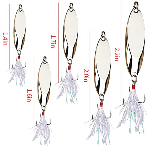 Fishing Spoons Lures - Sliver Color, Sharp Hooks & Mirror Finish