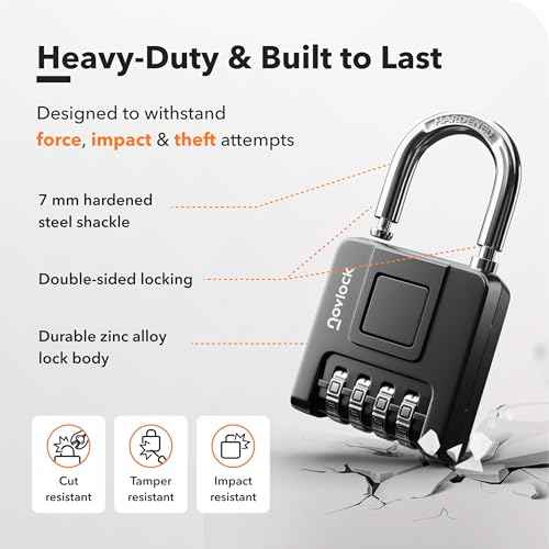 Combination Locks for Outdoor & Indoor | Heavy Duty, Weatherproof, 4-Digit Security | Padlock for Lockers, Gates, Fences, Sheds, Storage | 4-Pack, Black