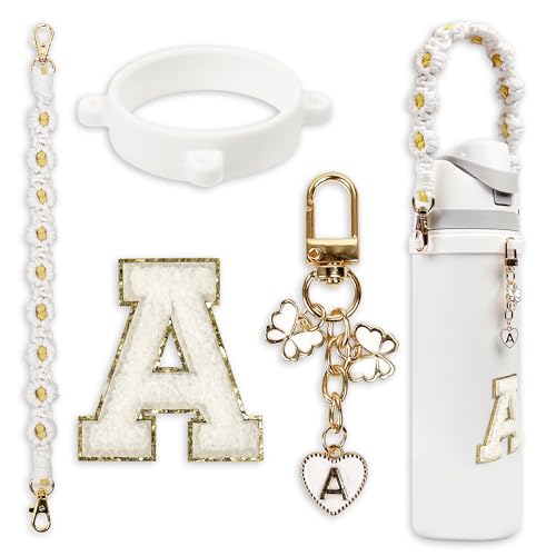 Cute Letter Charm Set with Boho Handle Strap - A, White