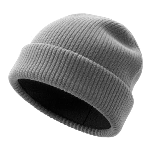 Winter Beanie Hat for Men & Women - Soft Fleece Lined, Grey