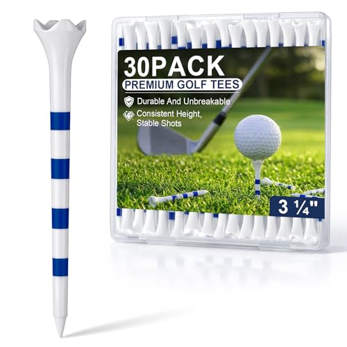 Professional Plastic Golf Tees 3-1/4 Inch - 4-Prong Low-Friction - Blue 30pcs