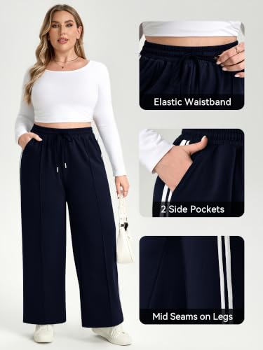Plus Size Navy Blue Straight Leg Sweatpants for Women with Pockets - 3X-Large