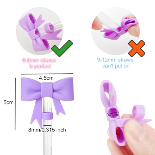 Bow Straw Covers - Silicone Topper for Starbucks Cup, 3PCS (Rose Pink, Pink, Purple)