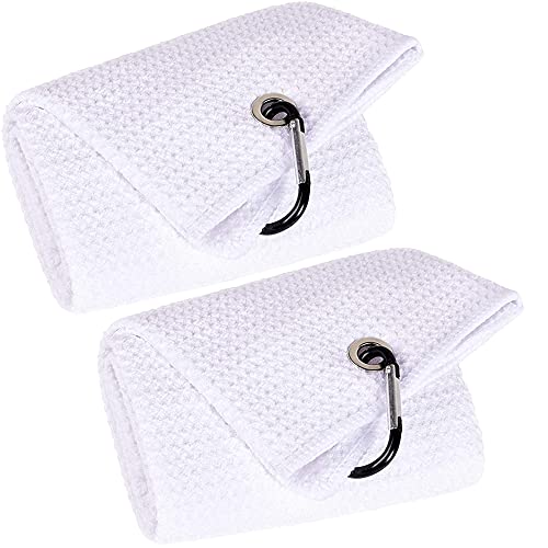 VIVIDLY 2 Pack 16x24" Microfiber Golf Towels with Heavy Duty Carabiner Clip - White