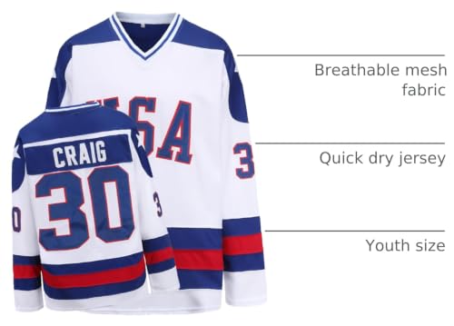 Youth Hockey Jersey - USA 1980 Olympic Team - Small with Stitched Letters & Numbers