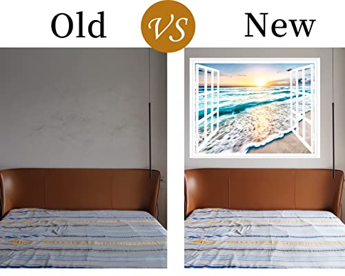 Faux Window Wall Mural - Sunset Beach Wall Sticker 16"x24"