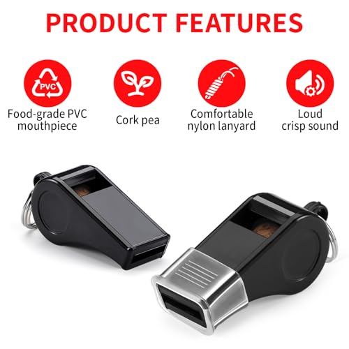 Durable Plastic Whistles with Lanyards - 3 Pack Black