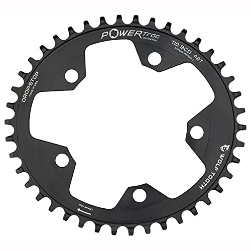 Wolf Tooth Elliptical 110 BCD Gravel/CX/Road Bike Oval Chainrings (42 Tooth, Drop Stop B, PowerTrac)