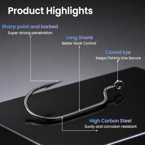 EWG Worm Hooks - Weedless Bass Fishing Hooks 6# - 50pcs