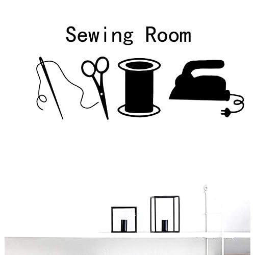BIBITIME Sewing Room Needle Thread Scissors Wall Decals Tailor's Shop Dress Cloth Store Window Sign Vinyl Sticker Home Art PVC Murals Living Room Women Bedroom Decor (Black, Sheet 15.7" x 35.4")