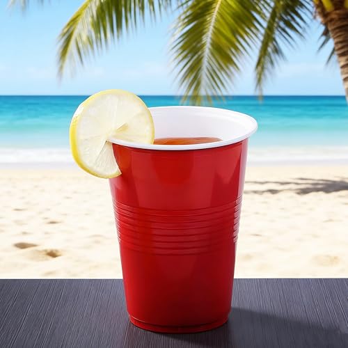 TashiBox 12oz Red Disposable Plastic Cups Bulk 100 Pack - Party & Event Use