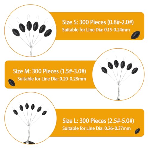 900 PCS Rubber Bobber Stops - 6 in 1 Fishing Float Stop Kit