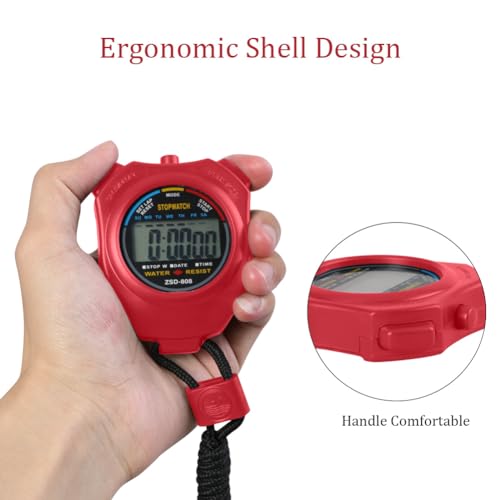Digital Stopwatch Timer with Stainless Steel Whistle - Red