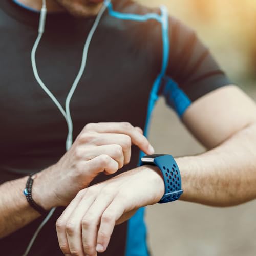 Breathable Waterproof Sport Band for Fitbit Charge 5/6 - Black & Slate Blue & Dark Green