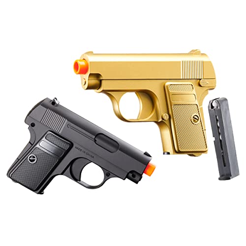 Lightweight Dual Airsoft Spring Pistols - Gold & Black