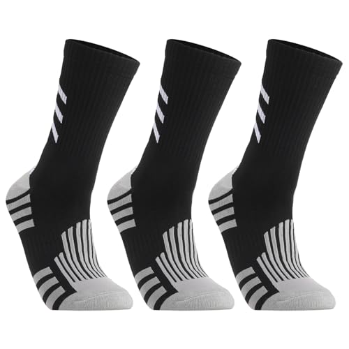 Athletic Compression Crew Socks for Men and Women - 3 Pairs - Black