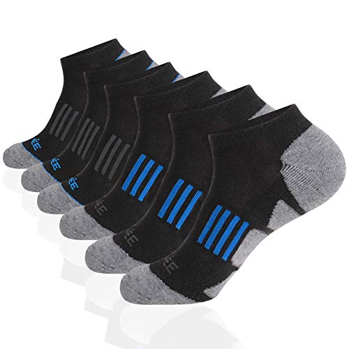 JOYNÉE Men's 6 Pack Black Performance No Show Athletic Cushioned Running Socks