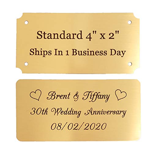 Engraved Brass Plaque - 4" x 2" Personalized Name Plate - Bright Gold Brass