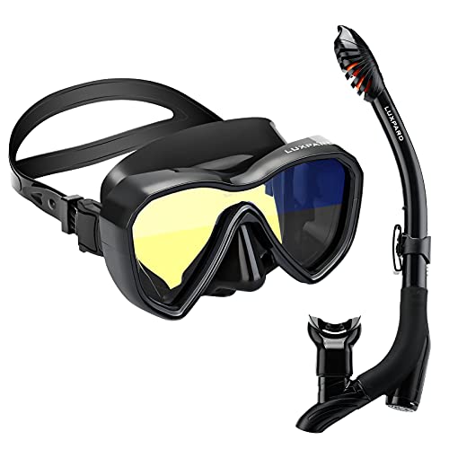LUXPARD Adult Snorkel Set Black Coated Lens Dry Snorkel & Mask