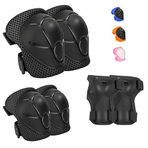 Kids Safety Gear Set - Knee & Elbow Pads with Wrist Guards - Black, Size S (3-7 Years)