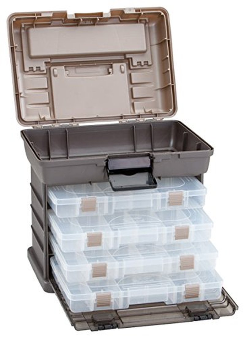 Plano Guide Series StowAway 4-By Rack System Tackle Box, Holds 4 3700 Utility Tackle Boxes, Quick-Access Top Storage with DuraView Lid, Durable Construction, Flexible, Adaptable Fishing Box