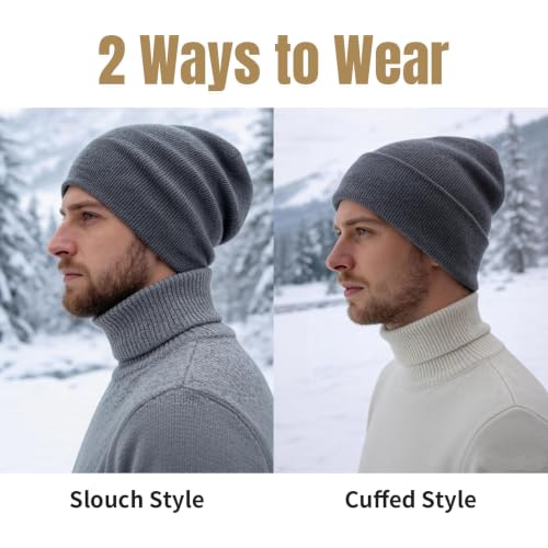 Winter Beanie Hats for Men & Women - 2 Pack Black & Grey