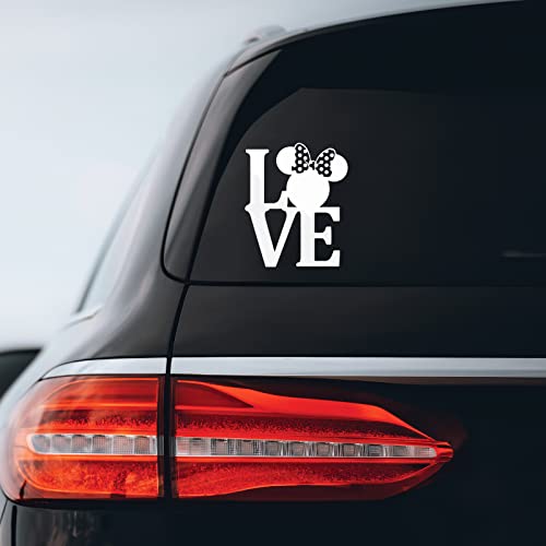 Mouse Bow Love Vinyl Decal - 4" x 5" White Sticker for Indoor & Outdoor Use