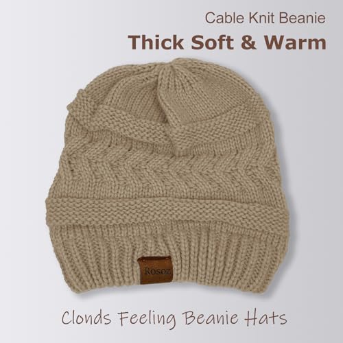 Winter Ponytail Beanie for Women - Soft Stretch Cable Knit Hat