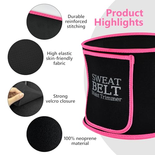 Waist Trainer for Women - Belly Sweat Band with Pocket - Medium Pink