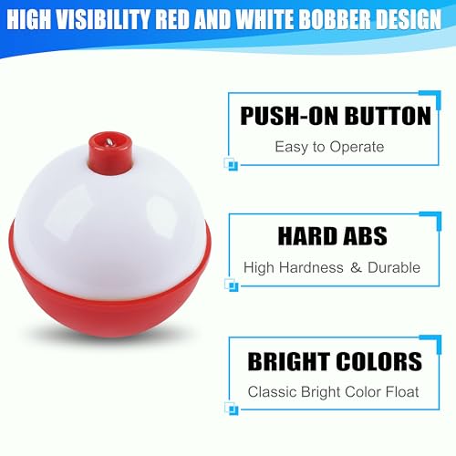 Fishing Bobbers Set - Snap-On Red/White Floats, 1.25 Inch, Pack of 10