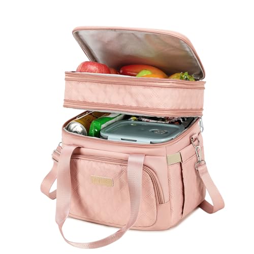 AIJIEKE Pink Insulated Double Deck Lunch Bag for Women - Leakproof & Thermal Tote