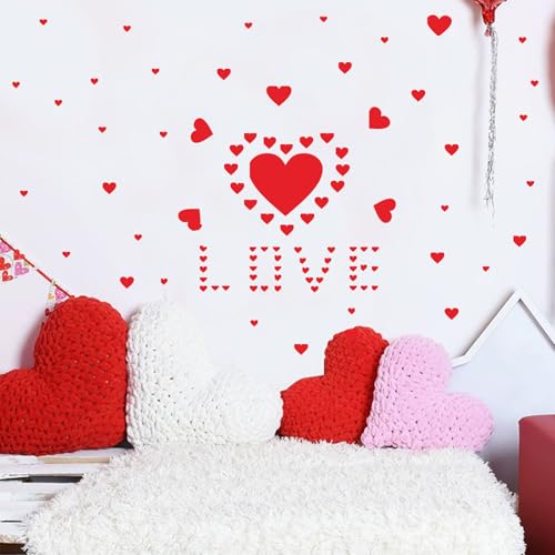 Heart Shaped Wall Decals 97Red Love Stickers-4Sheet Art Decor Window Cling Removable Murals for Kid's Room Living Room Bedroom Wedding Party Valentine's Day Decoration