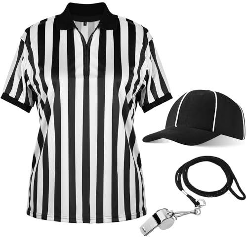 Referee Shirt Set - 4 Pcs Soccer Jersey, Hat, Whistle, Medium Size