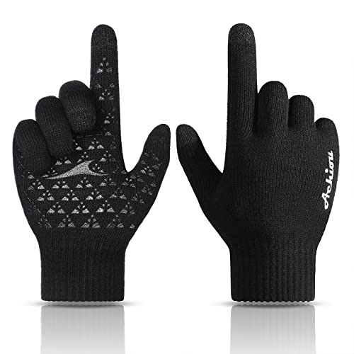 Winter Touchscreen Knit Gloves for Men and Women - Medium Black