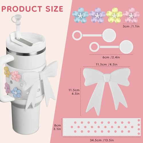 Silicone Tumbler Accessory Set for 40oz Cups - Bow & Sakura - White