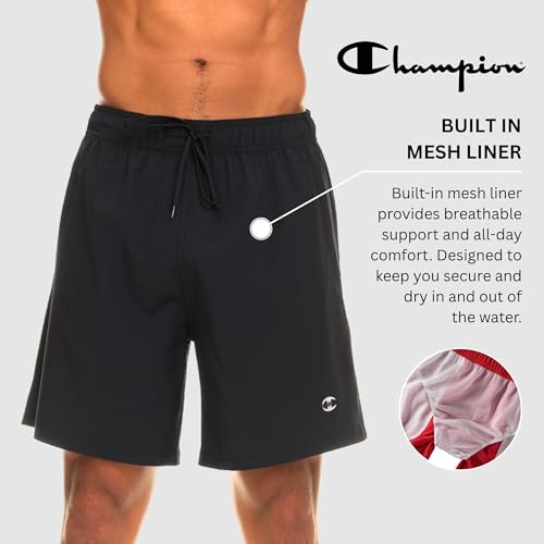 Champion Men's 7-Inch Black Swim Trunks with Mesh Liner - Large