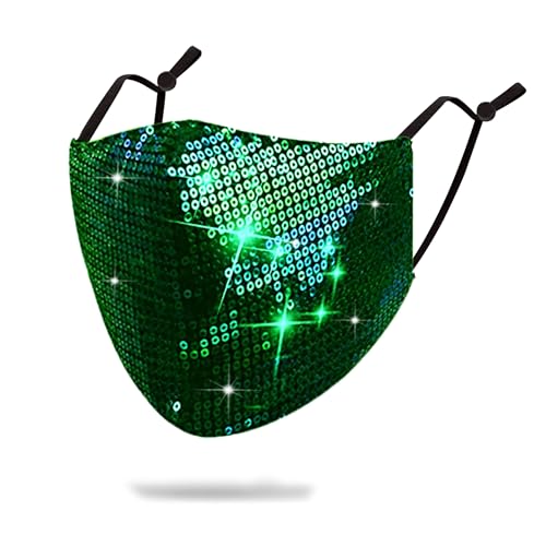 Sparkly Sequins Face Cover - Adjustable Cotton Mask - Green