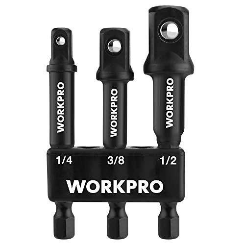 WORKPRO 3-Piece Socket Adapter Extension Set, 1/4, 3/8, 1/2-Inch Drive, 1/4-Inch Hex Shank, Impact Grade Extension Bit With Holder For Power Drill & Impact Driver