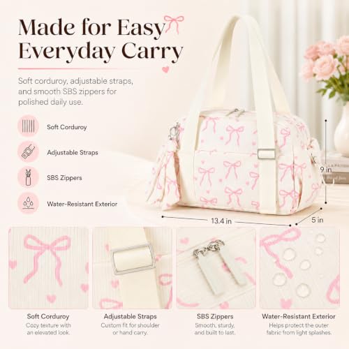 Pink Bow Beige Small Gym Bag for Women - Dance, Yoga & Fitness Tote