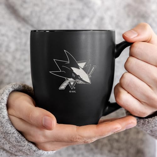 Rico Industries NHL San Jose Sharks 15oz Matte Black Ceramic Bistro Mug - Hockey Fan Gift