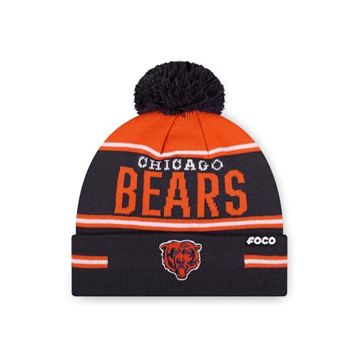 Chicago Bears Big Wordmark Stripe Pom Beanie Hat - One Size