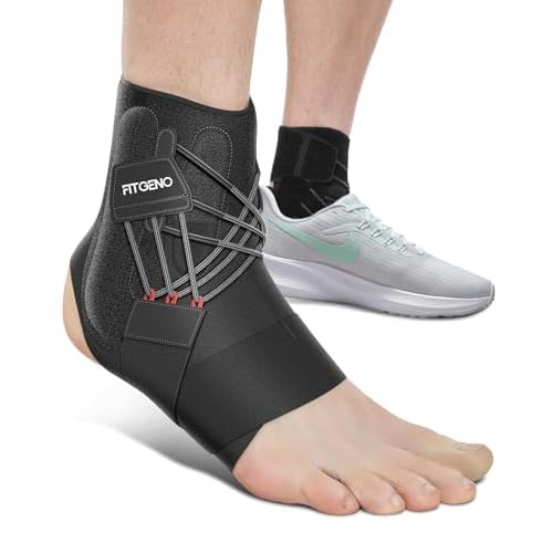 Fit Geno Ankle Brace for Sprained Ankles - Adjustable Breathable Support with Quick-Release Straps for Pain Relief and Swelling Reduction for Men and Women (Right M/L, Ankle size 9''-9.8'')