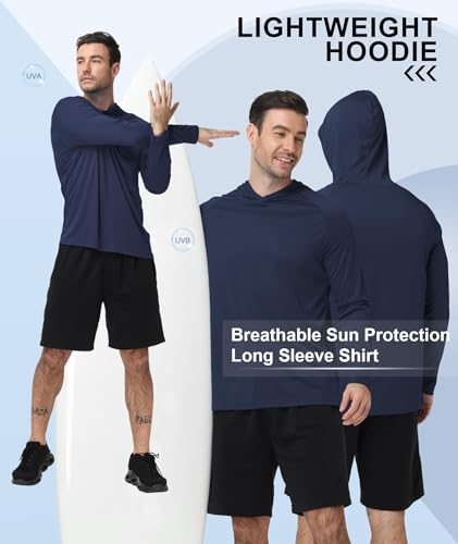 ZITY Men's UPF 50+ Sun Protection Hoodie Long Sleeve Fishing Shirt - Large Navy/Light Blue/White/Gray/Black 5 Pack