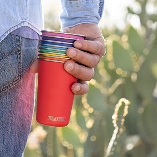 Real Deal Steel Rainbow 16 oz Pint Cups, 8 Pack - Stackable Stainless Steel