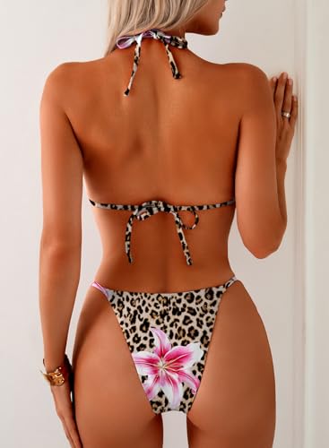 Herseas Women's Leopard Print Triangle String Bikini Set - Small, Sexy 2-Piece Swimsuit
