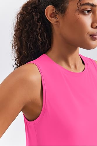 PINSPARK Women's Workout Tank Top with Back Pleats - Loose Fit Sleeveless Shirt, Medium Rose Red