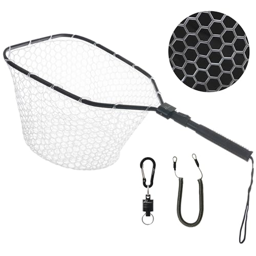 GOODCAT Fly Fishing Landing Net with Extendable 24.6" Handle, Rubber Mesh, Magnetic Release